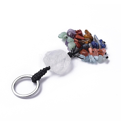 Natural Quartz Crystal Nugget with Mixed Gemstone Chips Tassel Keychains KEYC-P012-02P-01-1