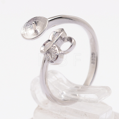 Rhodium Plated 925 Sterling Silver Cuff Finger Ring Components STER-P030-04P-1