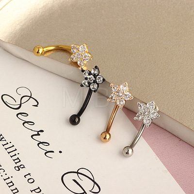 304 Stainless Steel Micro Pave Clear Cubic Zirconia Flower Curved Barbell Cartilage Earrings WG168AC-03-1