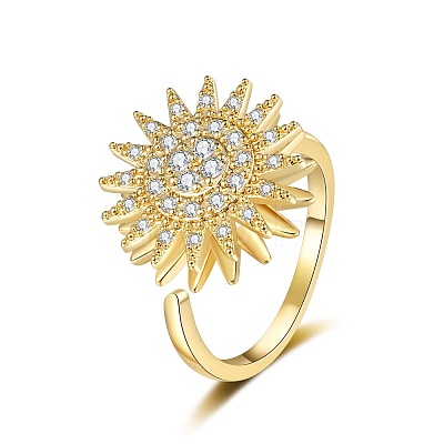 Daisy Rotatable Open Cuff Rings for Women RJEW-S402-05G-1