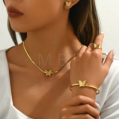 Stainless Steel Butterfly Bangle & Earrings & Necklaces & Rings Sets for Women RG3156-1