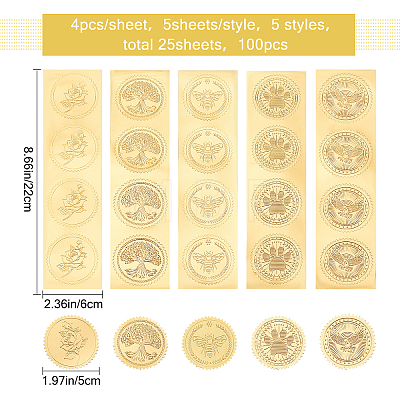 30 Sheets 6 Style Plant & Animal Theme Self Adhesive Gold Foil Embossed Stickers DIY-CP0006-31-1