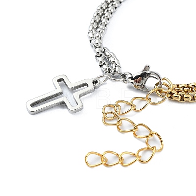 304 Stainless Steel Hollow Cross Charm Bracelet with Double Layer Box Chains BJEW-A002-01-1