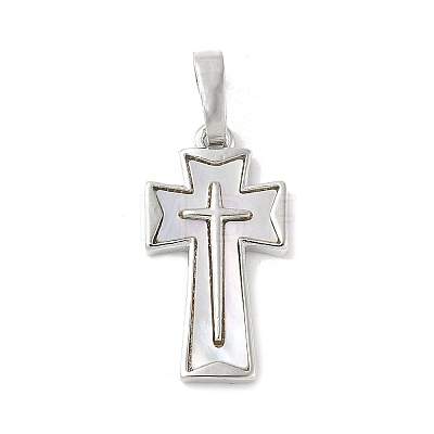 Brass Pave Natural White Shell Pendants KK-S522-01B-P-1