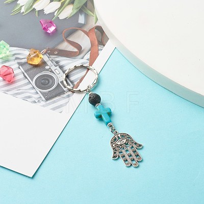 Natural Lava Rock Beads and Synthetic Turquoise beads Keychain KEYC-JKC00267-03-1