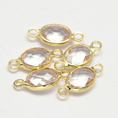 Oval Faceted Golden Brass Glass Links connectors X-GLAA-O014-02G-1