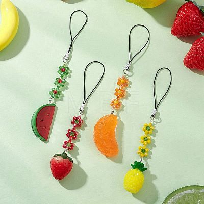 4Pcs Flower Glass & Resin Pendant Decorations HJEW-TA00439-1