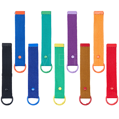 9Pcs 9 Colors Alloy Polyester Keychains KEYC-FH0001-80A-1