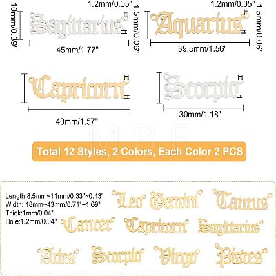 Unicraftale 24Pcs 12 Style 201 Stainless Steel Links Connectors STAS-UN0027-46-1