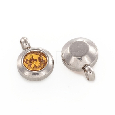 Trendy Original Color 304 Stainless Steel Faceted Grade A Rhinestone Flat Round Charms Pendants RB-N030-01J-1