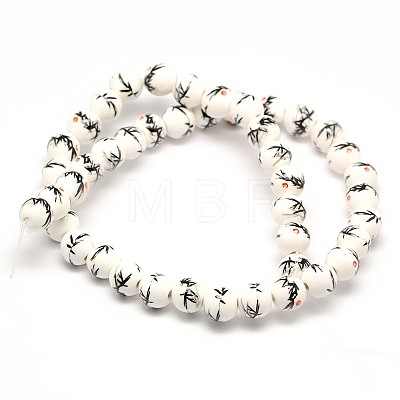 Handmade Flower Printed Porcelain Ceramic Beads Strands PORC-M006-8mm-02-1