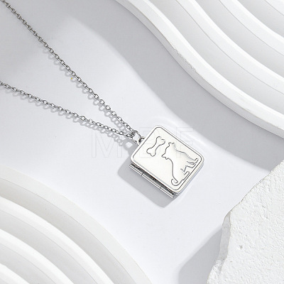 304 Stainless Steel Rectangle with Dog Magnetic Photo Locket Pendant Necklaces for Women WG6BB95-02-1