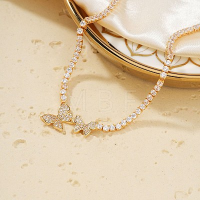 Brass Full Crystal Rhinestone Double Butterfly Pendant Necklaces for Women YR0428-2-1
