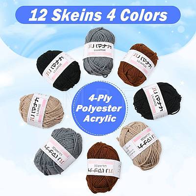 12 Skeins 4 Colors 4-Ply 59.7%Polyester & 40.3%Acrylic Fiber Yarn for Tufting Gun Rugs OCOR-FS0001-07C-1