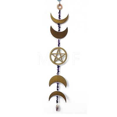 Nordic Style Wooden with Natural Amethyst Wind Chime PW-WG0F737-01-1