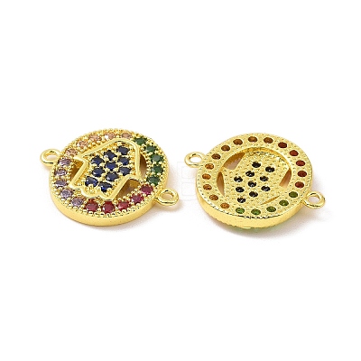 Real 18K Gold Plated Brass Micro Pave Colorful Cubic Zirconia Connector Charms KK-L209-057G-01-1