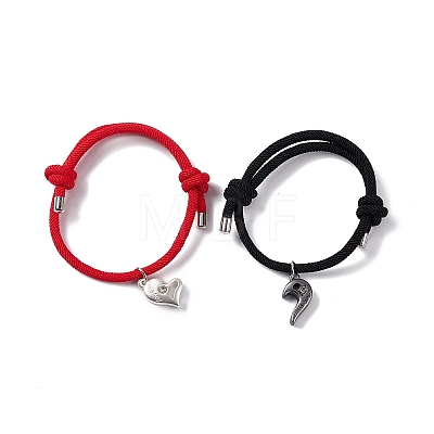 2Pcs 2 Color Crystal Rhinestone Matching Heart Charm Bracelets Set BJEW-E011-02BS-1