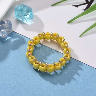Round Glass Seed Beaded Finger Rings RJEW-JR00307-03-1