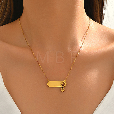 201 Stainless Steel Oval Tag Hollow Heart Clover Pendant Necklaces for Women TS8934-1