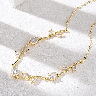 Brass Pave Cubic Zirconia Rose Flower Link Cable Chain Necklaces for Women NJEW-C121-05A-02G-1