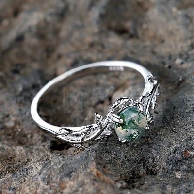 Oval & Leaf 925 Sterling Silver with Moss Agate Finger Rings FS-WGF1EFD-03-1