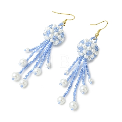 Glass Seed with Glass Pearl Tassel Dangle Earrings EJEW-MZ00727-1