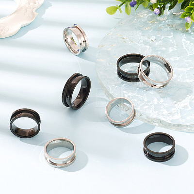  12Pcs 6 Styles 201 Stainless Steel Grooved Finger Ring Settings RJEW-TA0001-04P-1