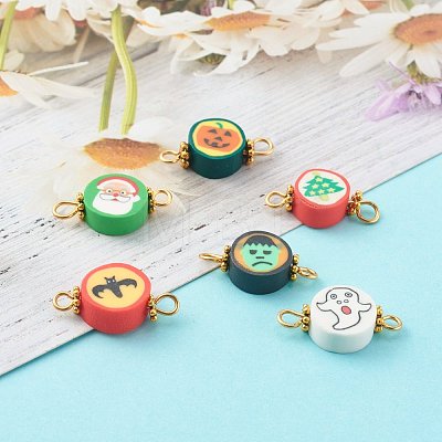 Halloween/Christmas Theme Flat Round Polymer Clay Links Connectors PALLOY-JF00713-1