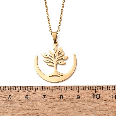 304 Stainless Steel Tree Pendant Cable Chain Necklaces for Men Women NJEW-K308-05D-G-1