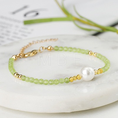Handmade White Round Shell Pearl and Faceted Round Glass Beaded Bracelets for Women YN0122-6-1