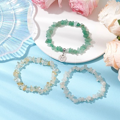 3Pcs 3 Styles Natural White Moonstone & Citrine & Green Aventurine Chips Stretch Bracelets Sets BJEW-JB11076-04-1