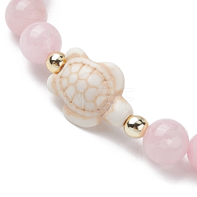 Tortoise Synthetic Turquoise & Natural Rose Quartz Stretch Bracelets for Women BJEW-JB10106-02-1