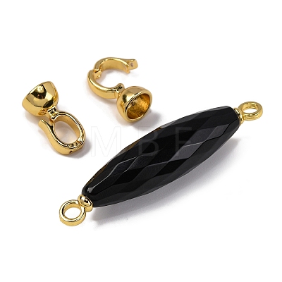 Rack Plating Brass and Black Onyx Flod Over Clasps KK-B103-08G-1