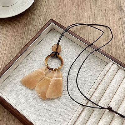 Resin Geometric Kite Pendant Black Waxed Cord Long Adjustable Necklaces for Women WG8B3F0-03-1