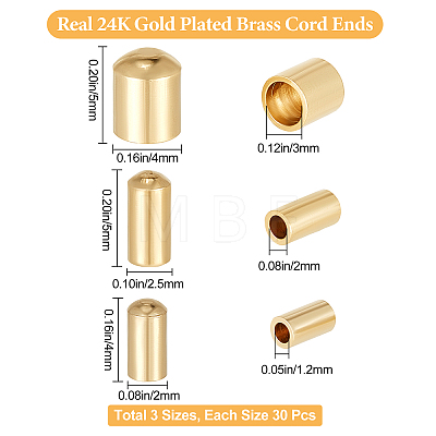 90Pcs 3 Style Brass Cord Ends KK-BBC0003-57G-1