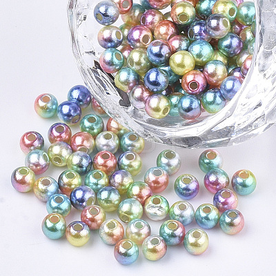 Rainbow ABS Plastic Imitation Pearl Beads OACR-Q174-6mm-M-1