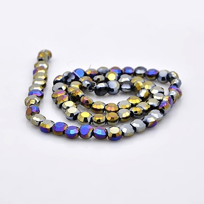 Full Multi-color Plated Glass Faceted Flat Round Beads Strands EGLA-A033-6mm-FP05-1