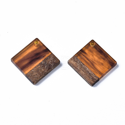 Transparent Resin & Walnut Wood Pendants RESI-T035-31C-1