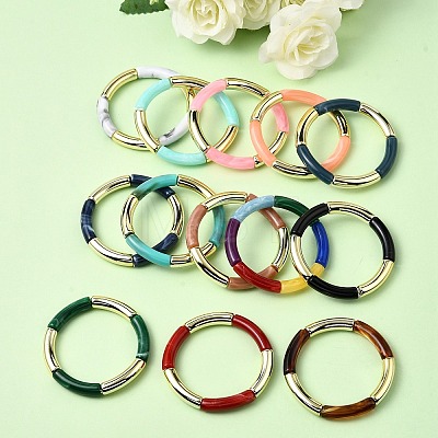 Plating Resin Beads Stretch Bracelets for Women BJEW-P374-01G-1