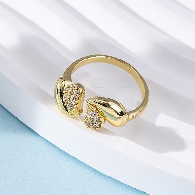 Brass Micro Pave Clear Cubic Zirconia Cuff Rings for Women RJEW-U043-04G-1