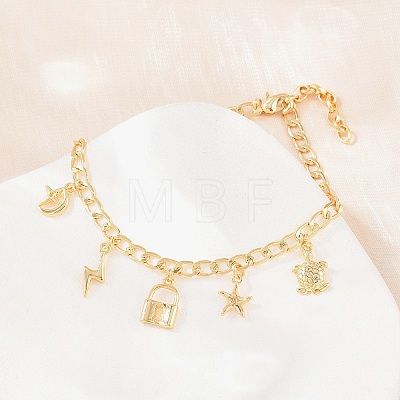 Brass Charm Bracelets BJEW-F545-01C-G-1