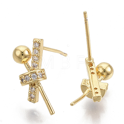 Brass Micro Pave Clear Cubic Zirconia Stud Earring Findings KK-N230-07-NF-1