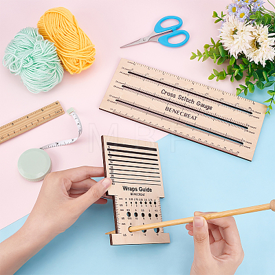 Wooden Knitting Measuring Tools Set TOOL-WH0201-02-1