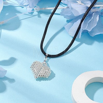 3D Heart Glass Seed Beads Pendant Necklaces NJEW-MZ00046-05-1