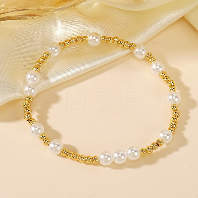 Bohemian Style Brass & Imitation Pearl Stretch Bracelets for Women YM3470-1