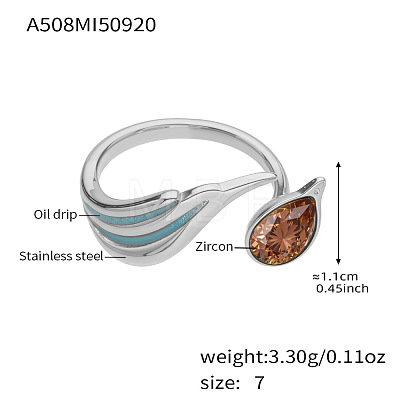 304 Stainless Steel Pave Cubic Zirconia Cuff Open Rings WG52765-04-1