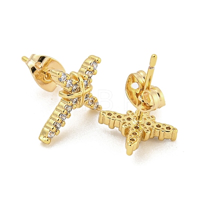 Brass Micro Pave Cubic Zirconia Ear Studs EJEW-P261-25B-G-1