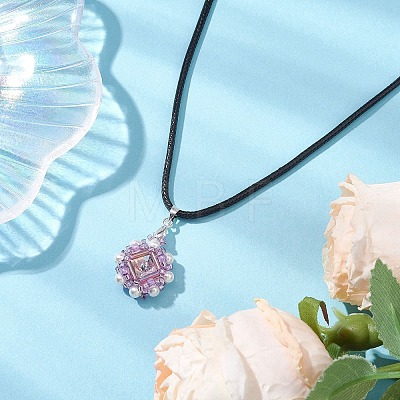 Flower Glass Seed Beads & Acrylic Pendant Necklaces NJEW-MZ00044-03-1