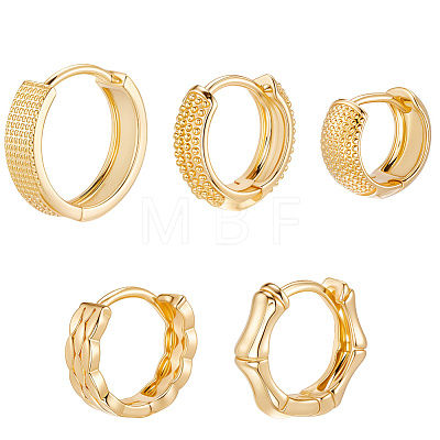 5 Pairs 5 Style Rack Plating Ring Brass Hoop Earrings for Women EJEW-BBC0001-97-1