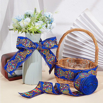 Flat Ethnic Style Embroidery Polyester Ribbons OCOR-WH0067-86A-1